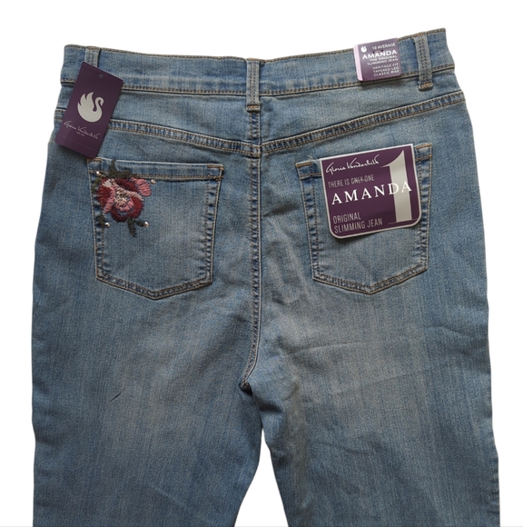 NWT Gloria Vanderbilt Amanda Studded Embroidered Jeans 10 Average Blue Pockets - Picture 14 of 17